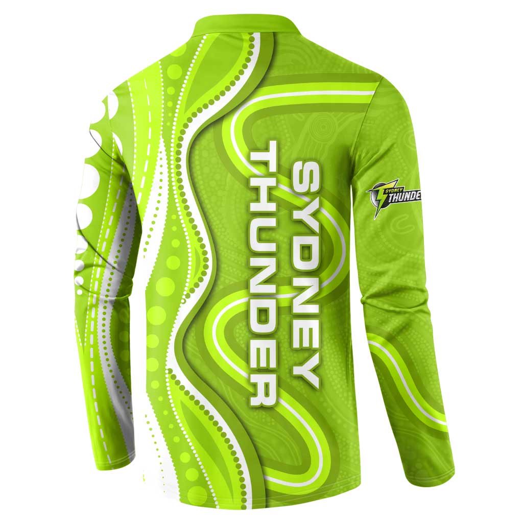 Sydney Thunder Button Sweatshirt Aboriginal Dot Art Green White - Tribal Wave Pattern