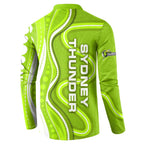 Sydney Thunder Button Sweatshirt Aboriginal Dot Art Green White - Tribal Wave Pattern