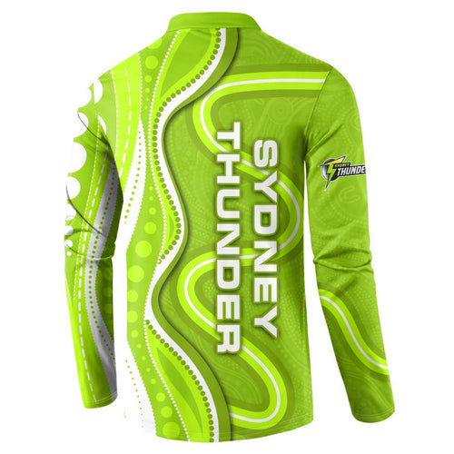 Sydney Thunder Button Sweatshirt Aboriginal Dot Art Green White - Tribal Wave Pattern