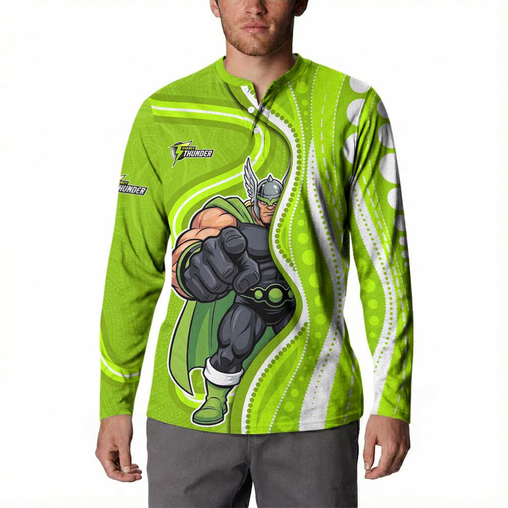 Sydney Thunder Button Sweatshirt Aboriginal Dot Art Green White - Tribal Wave Pattern