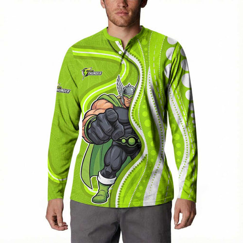 Sydney Thunder Button Sweatshirt Aboriginal Dot Art Green White - Tribal Wave Pattern