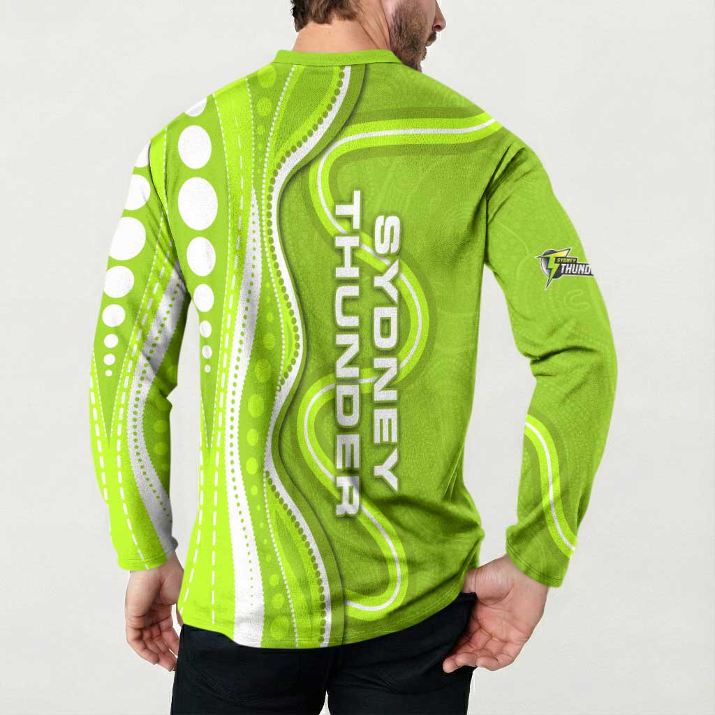 Sydney Thunder Button Sweatshirt Aboriginal Dot Art Green White - Tribal Wave Pattern