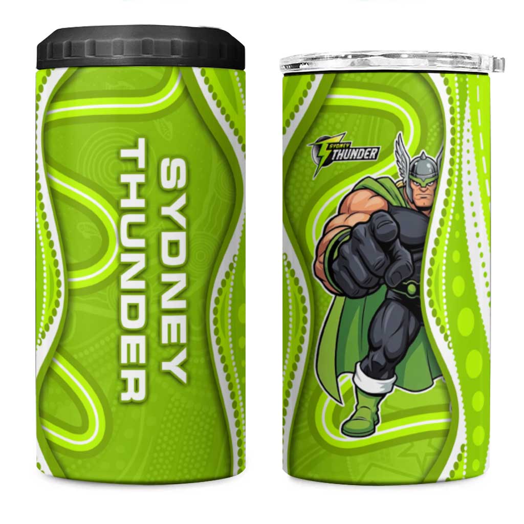 Sydney Thunder 4 in 1 Can Cooler Tumbler Aboriginal Dot Art Green White - Tribal Wave Pattern