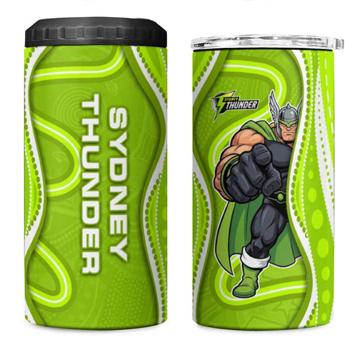 Sydney Thunder 4 in 1 Can Cooler Tumbler Aboriginal Dot Art Green White - Tribal Wave Pattern