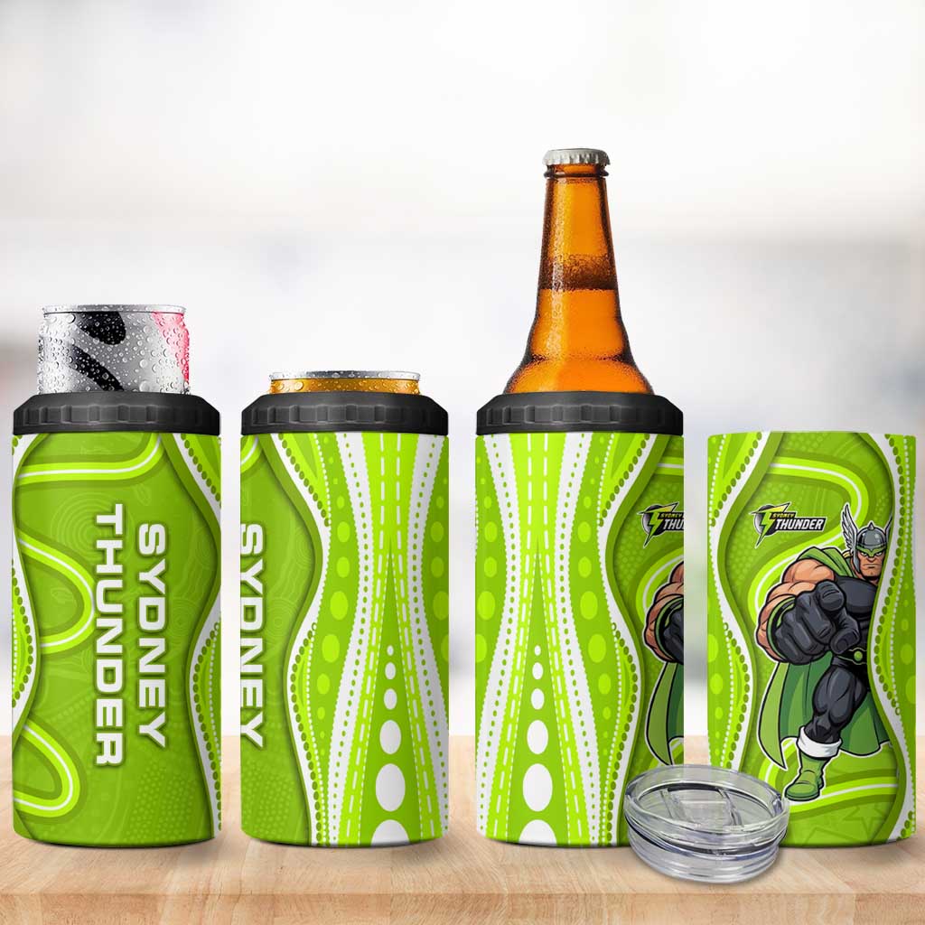 Sydney Thunder 4 in 1 Can Cooler Tumbler Aboriginal Dot Art Green White - Tribal Wave Pattern