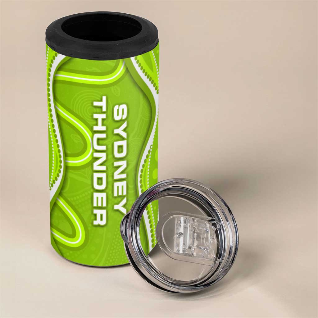 Sydney Thunder 4 in 1 Can Cooler Tumbler Aboriginal Dot Art Green White - Tribal Wave Pattern