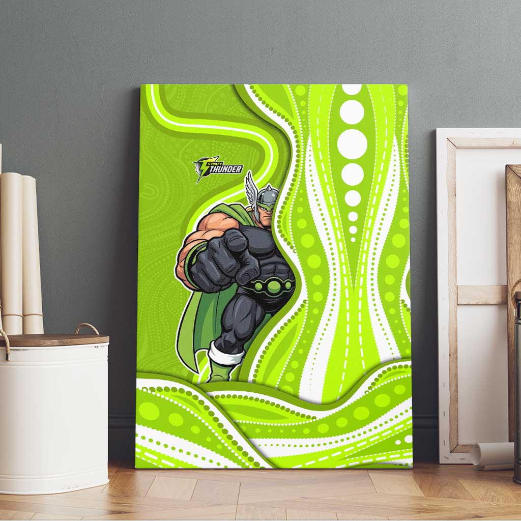 Sydney Thunder Canvas Wall Art Aboriginal Dot Art Green White - Tribal Wave Pattern