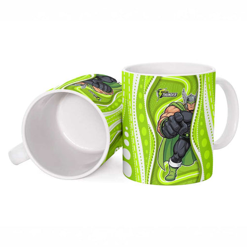 Sydney Thunder Ceramic Mug Aboriginal Dot Art Green White - Tribal Wave Pattern