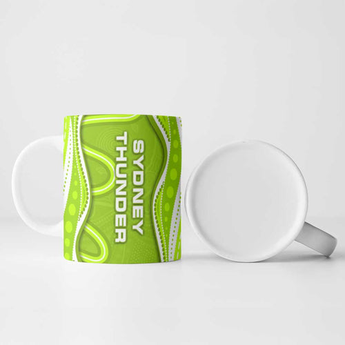 Sydney Thunder Ceramic Mug Aboriginal Dot Art Green White - Tribal Wave Pattern