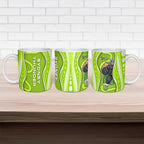 Sydney Thunder Ceramic Mug Aboriginal Dot Art Green White - Tribal Wave Pattern