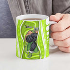 Sydney Thunder Ceramic Mug Aboriginal Dot Art Green White - Tribal Wave Pattern