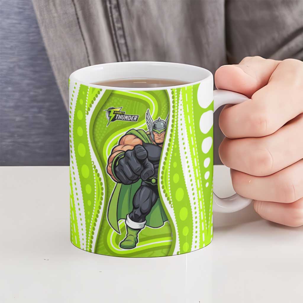 Sydney Thunder Ceramic Mug Aboriginal Dot Art Green White - Tribal Wave Pattern