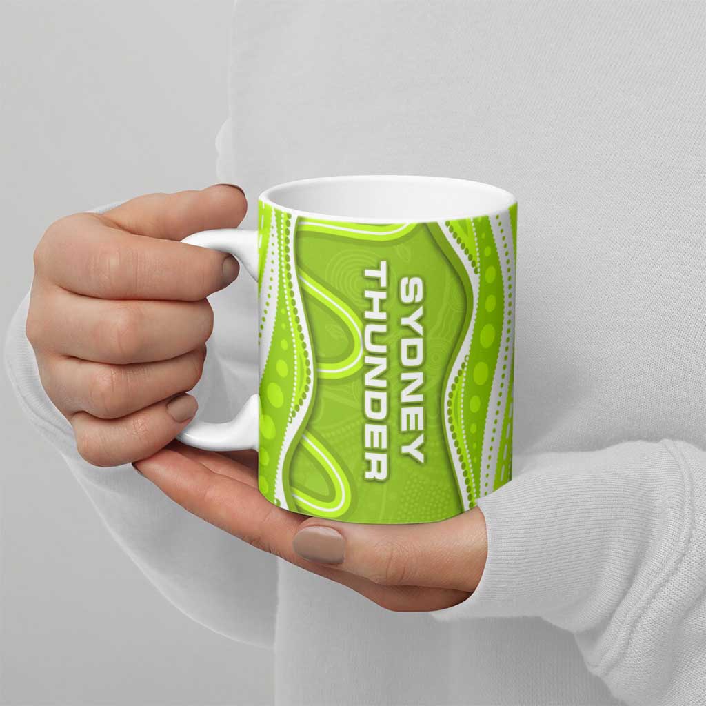 Sydney Thunder Ceramic Mug Aboriginal Dot Art Green White - Tribal Wave Pattern