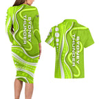 Sydney Thunder Couples Matching Long Sleeve Bodycon Dress and Hawaiian Shirt Aboriginal Dot Art Green White - Tribal Wave Pattern