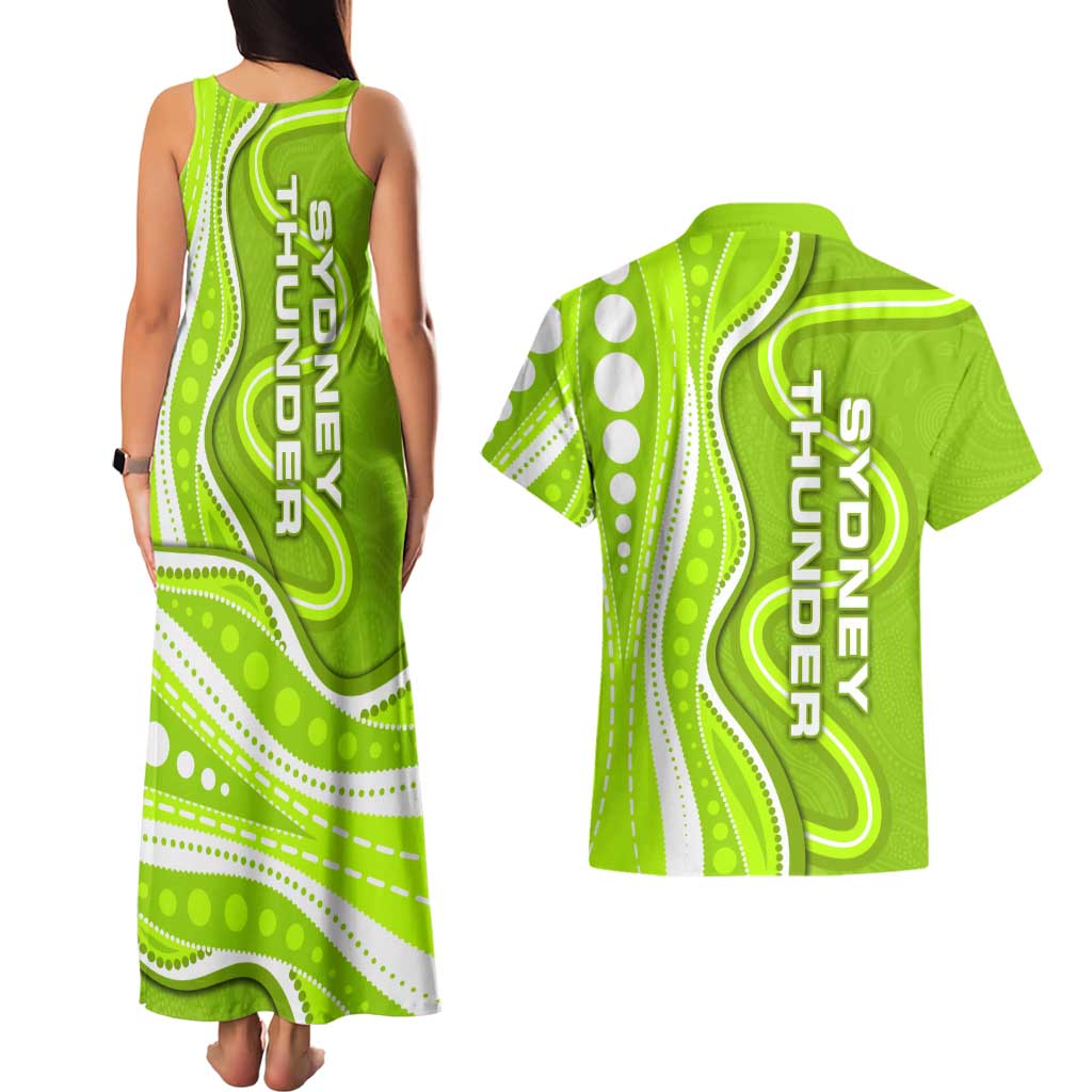 Sydney Thunder Couples Matching Tank Maxi Dress and Hawaiian Shirt Aboriginal Dot Art Green White - Tribal Wave Pattern