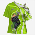 Sydney Thunder Cross Shoulder Shirt Aboriginal Dot Art Green White - Tribal Wave Pattern