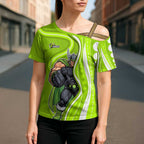 Sydney Thunder Cross Shoulder Shirt Aboriginal Dot Art Green White - Tribal Wave Pattern