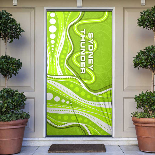 Sydney Thunder Door Cover Aboriginal Dot Art Green White - Tribal Wave Pattern