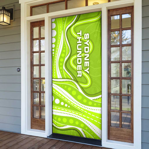 Sydney Thunder Door Cover Aboriginal Dot Art Green White - Tribal Wave Pattern
