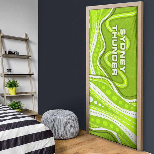 Sydney Thunder Door Cover Aboriginal Dot Art Green White - Tribal Wave Pattern