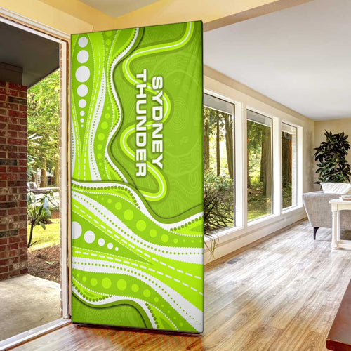 Sydney Thunder Door Cover Aboriginal Dot Art Green White - Tribal Wave Pattern