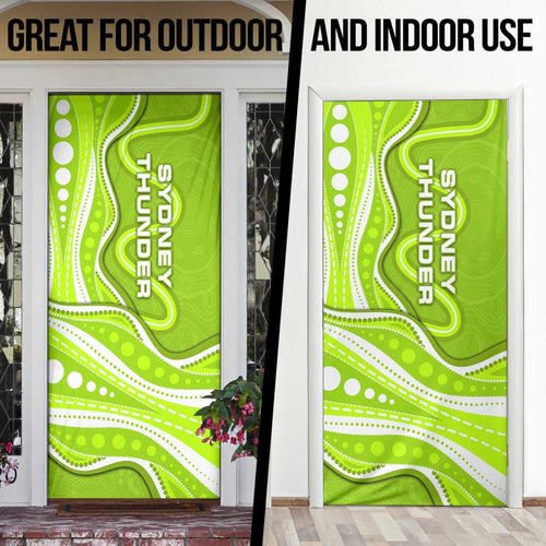 Sydney Thunder Door Cover Aboriginal Dot Art Green White - Tribal Wave Pattern