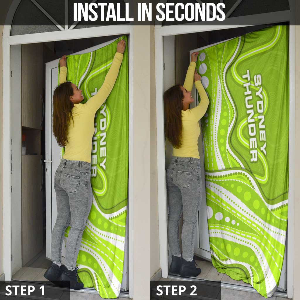 Sydney Thunder Door Cover Aboriginal Dot Art Green White - Tribal Wave Pattern