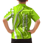 Sydney Thunder Family Matching Long Sleeve Bodycon Dress and Hawaiian Shirt Aboriginal Dot Art Green White - Tribal Wave Pattern