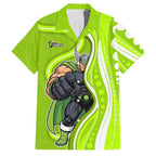 Sydney Thunder Family Matching Long Sleeve Bodycon Dress and Hawaiian Shirt Aboriginal Dot Art Green White - Tribal Wave Pattern