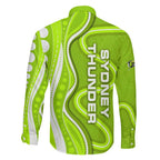 Sydney Thunder Family Matching Long Sleeve Bodycon Dress and Hawaiian Shirt Aboriginal Dot Art Green White - Tribal Wave Pattern