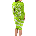 Sydney Thunder Family Matching Long Sleeve Bodycon Dress and Hawaiian Shirt Aboriginal Dot Art Green White - Tribal Wave Pattern