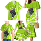 Sydney Thunder Family Matching Mermaid Dress and Hawaiian Shirt Aboriginal Dot Art Green White - Tribal Wave Pattern