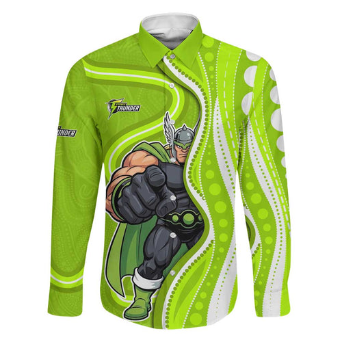 Sydney Thunder Family Matching Off Shoulder Maxi Dress and Hawaiian Shirt Aboriginal Dot Art Green White - Tribal Wave Pattern