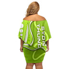 Sydney Thunder Family Matching Off Shoulder Short Dress and Hawaiian Shirt Aboriginal Dot Art Green White - Tribal Wave Pattern