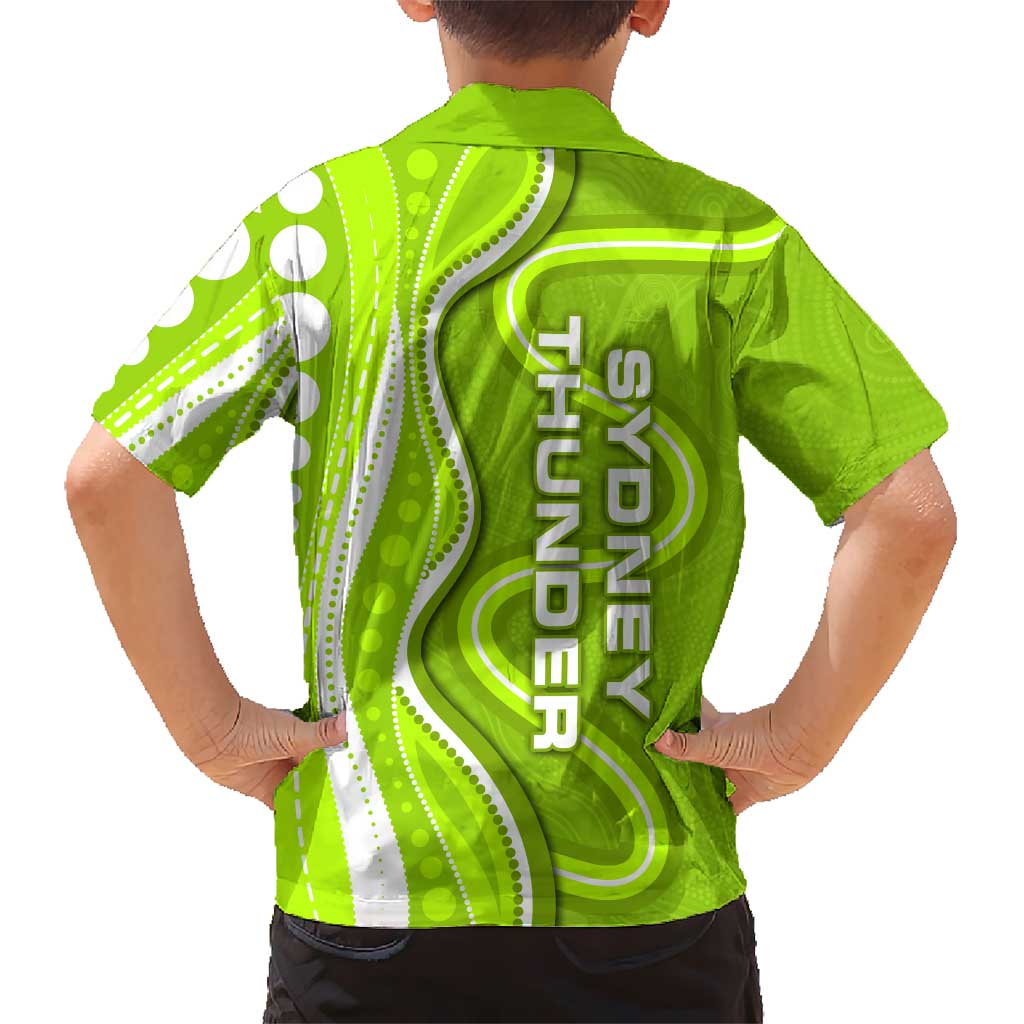 Sydney Thunder Family Matching Puletasi and Hawaiian Shirt Aboriginal Dot Art Green White - Tribal Wave Pattern