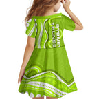 Sydney Thunder Family Matching Puletasi and Hawaiian Shirt Aboriginal Dot Art Green White - Tribal Wave Pattern