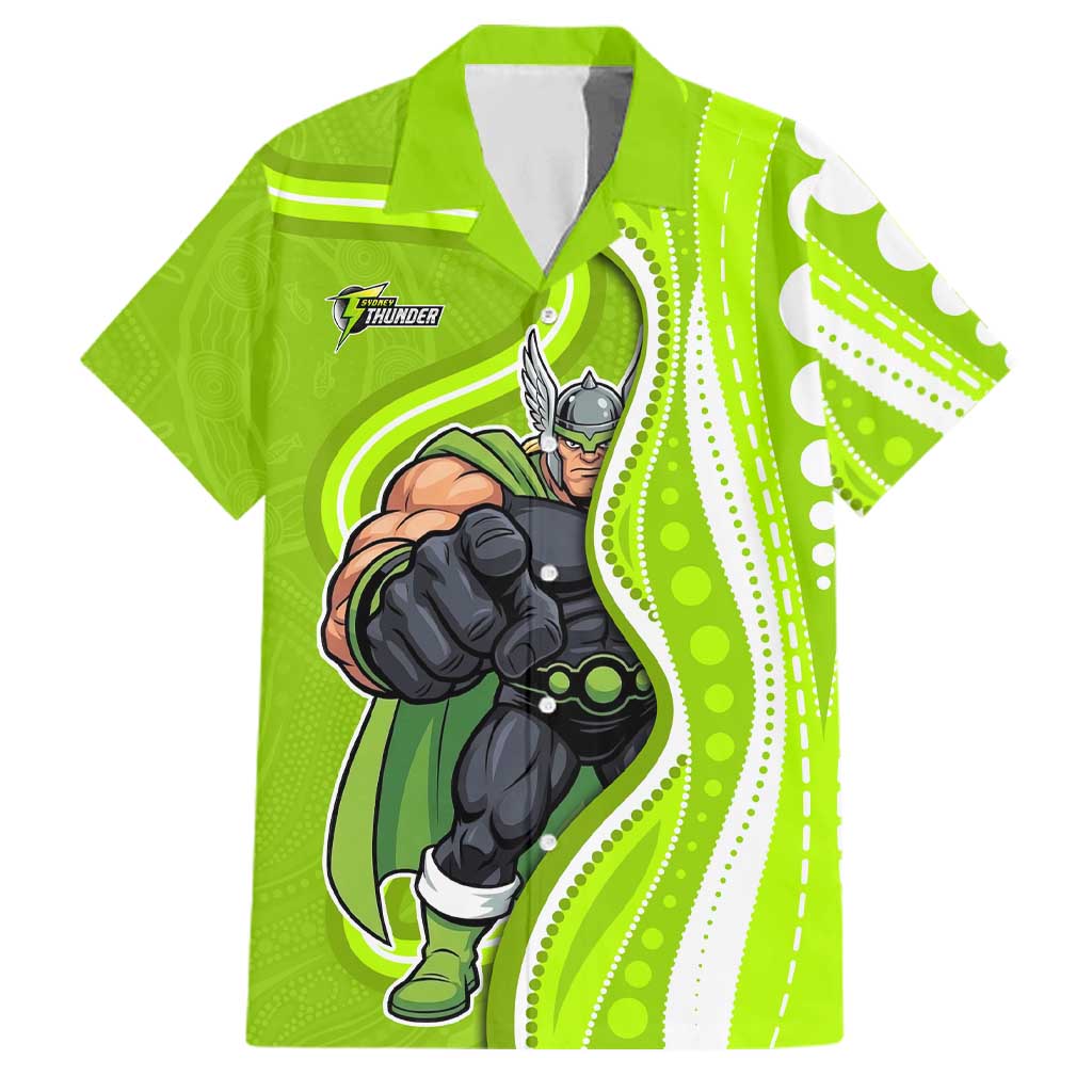 Sydney Thunder Family Matching Puletasi and Hawaiian Shirt Aboriginal Dot Art Green White - Tribal Wave Pattern