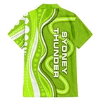 Sydney Thunder Family Matching Puletasi and Hawaiian Shirt Aboriginal Dot Art Green White - Tribal Wave Pattern