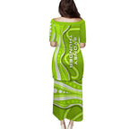 Sydney Thunder Family Matching Puletasi and Hawaiian Shirt Aboriginal Dot Art Green White - Tribal Wave Pattern