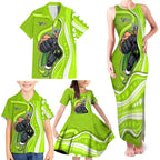 Sydney Thunder Family Matching Tank Maxi Dress and Hawaiian Shirt Aboriginal Dot Art Green White - Tribal Wave Pattern