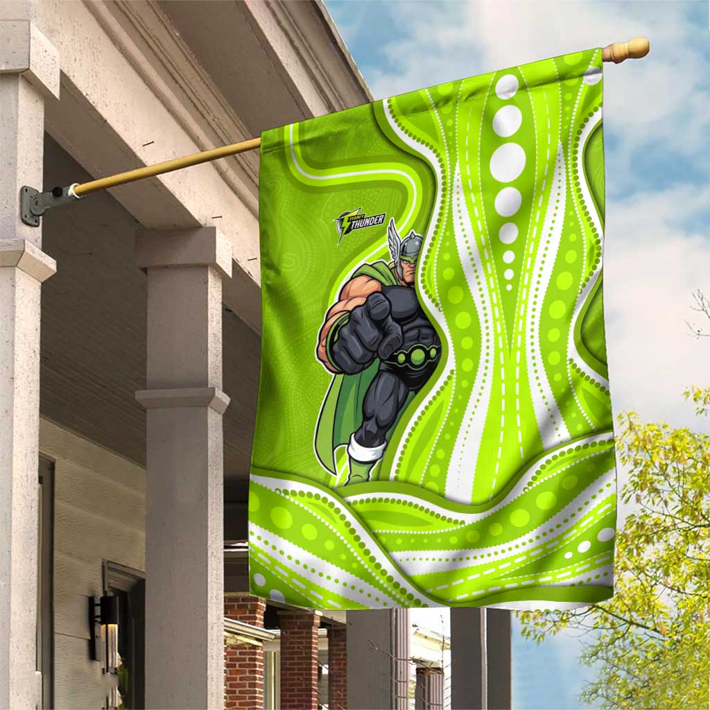 Sydney Thunder Garden Flag Aboriginal Dot Art Green White - Tribal Wave Pattern