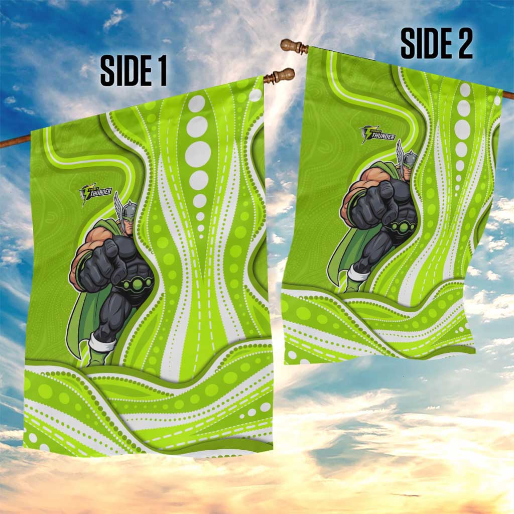 Sydney Thunder Garden Flag Aboriginal Dot Art Green White - Tribal Wave Pattern