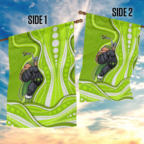 Sydney Thunder Garden Flag Aboriginal Dot Art Green White - Tribal Wave Pattern