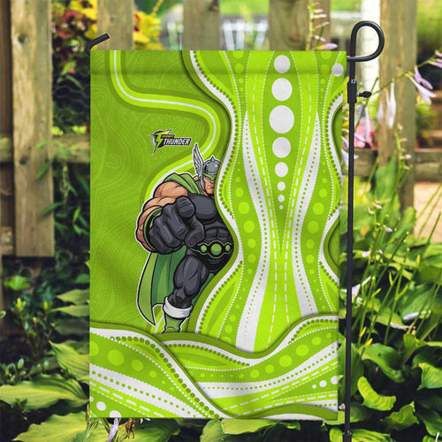 Sydney Thunder Garden Flag Aboriginal Dot Art Green White - Tribal Wave Pattern