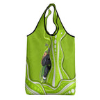 Sydney Thunder Grocery Bag Aboriginal Dot Art Green White - Tribal Wave Pattern