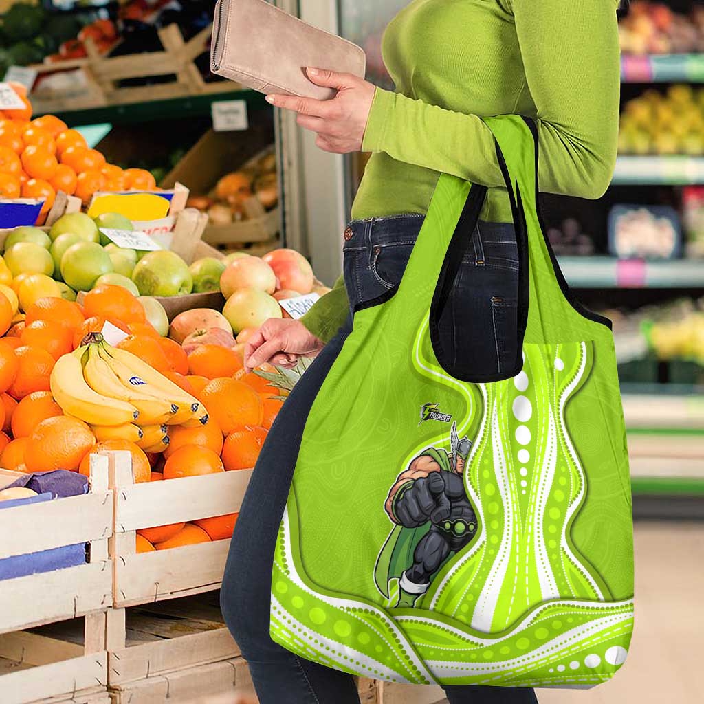 Sydney Thunder Grocery Bag Aboriginal Dot Art Green White - Tribal Wave Pattern