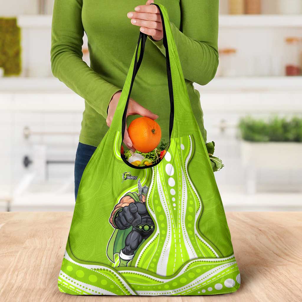 Sydney Thunder Grocery Bag Aboriginal Dot Art Green White - Tribal Wave Pattern