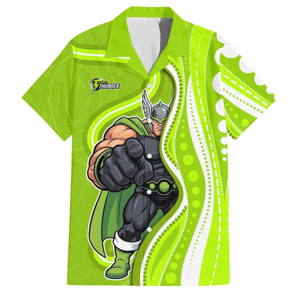 Sydney Thunder Hawaiian Shirt Aboriginal Dot Art Green White - Tribal Wave Pattern