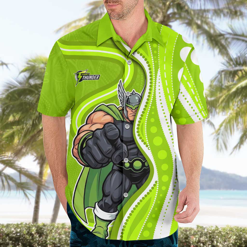 Sydney Thunder Hawaiian Shirt Aboriginal Dot Art Green White - Tribal Wave Pattern