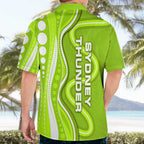 Sydney Thunder Hawaiian Shirt Aboriginal Dot Art Green White - Tribal Wave Pattern